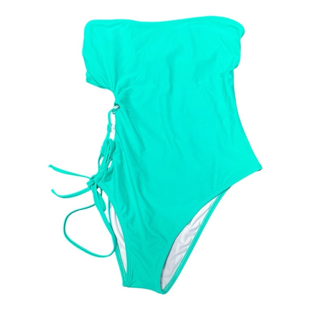VENUS Blue One Piece Strapless Swimsuit With Lace-Up Detail